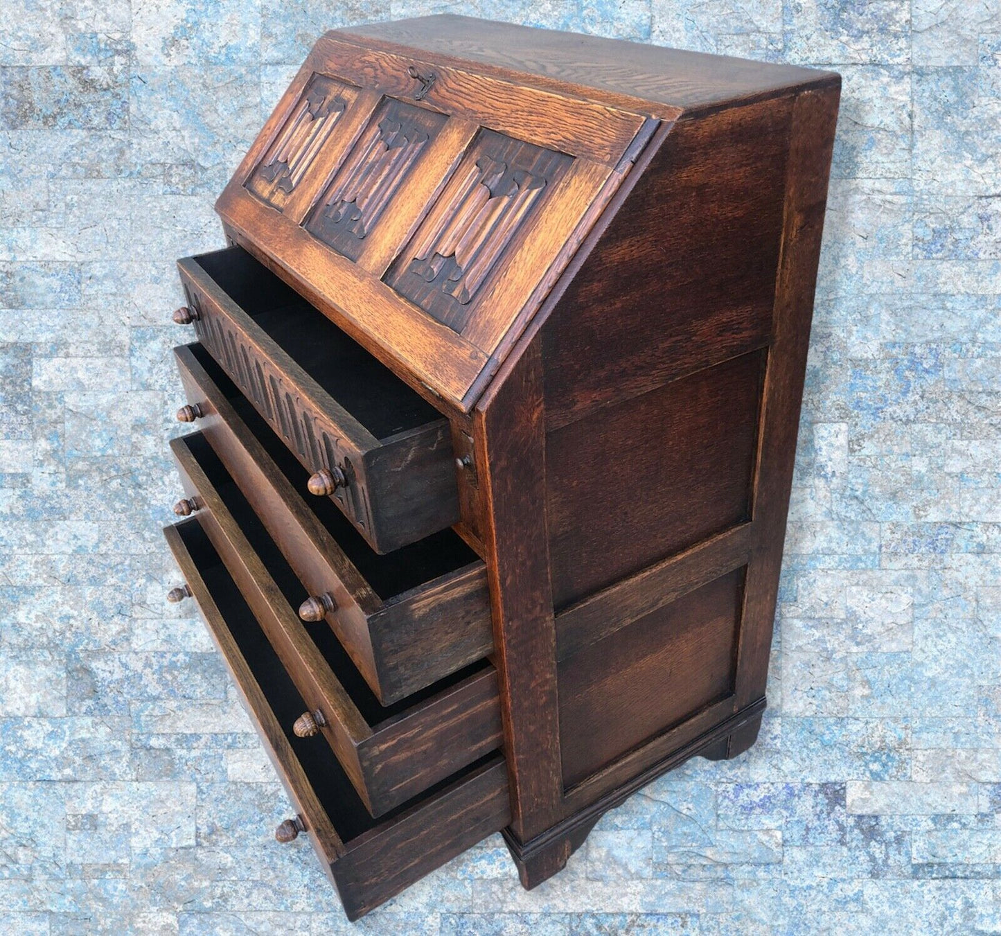 Handsome Carved Oak Bureau / Writing Desk ( SOLD )