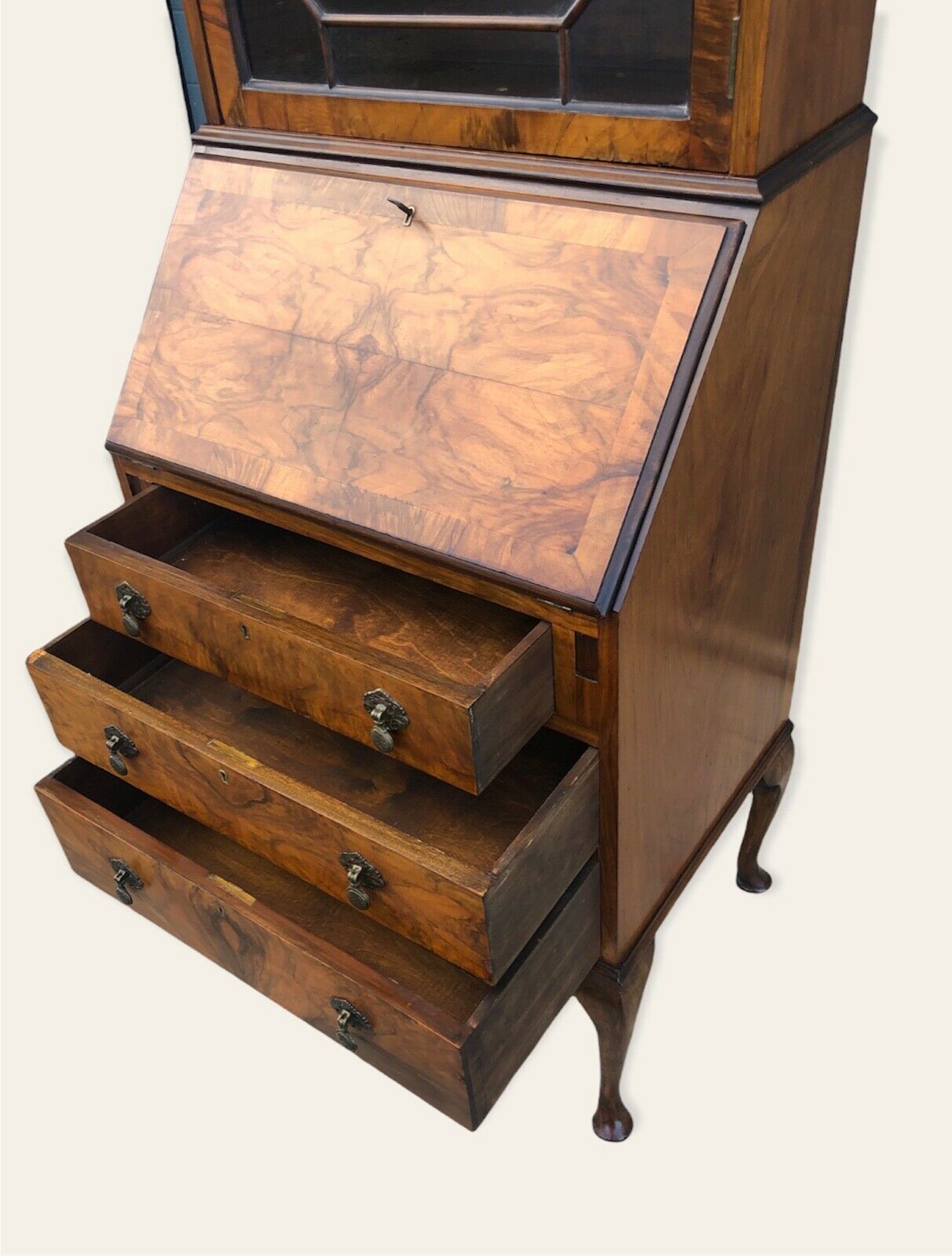 000982....Stunning Art Deco Style Walnut Bureau Bookcase ( SOLD )