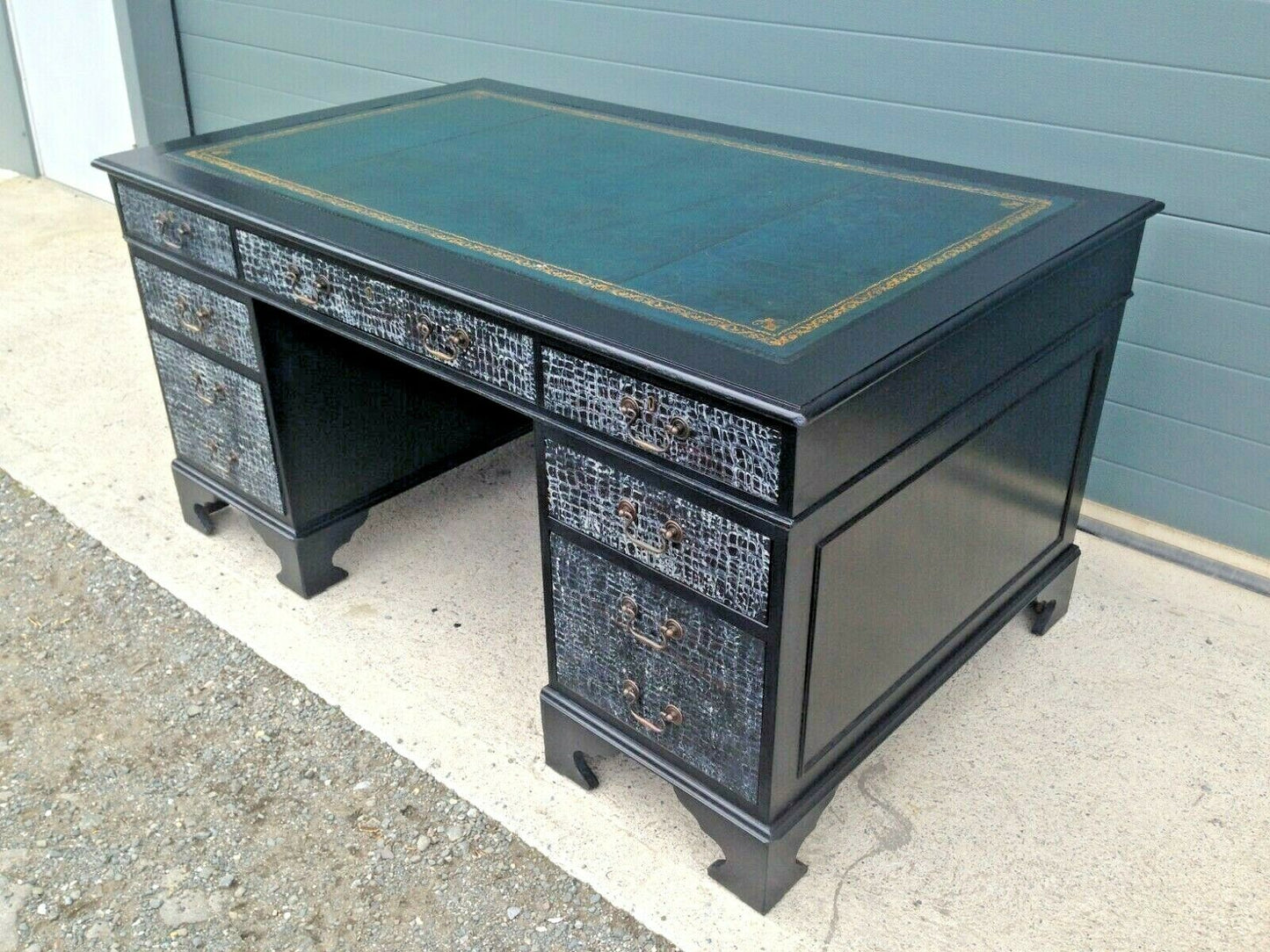 Large Vintage Pedestal Desk / Refinished Bankers Desk