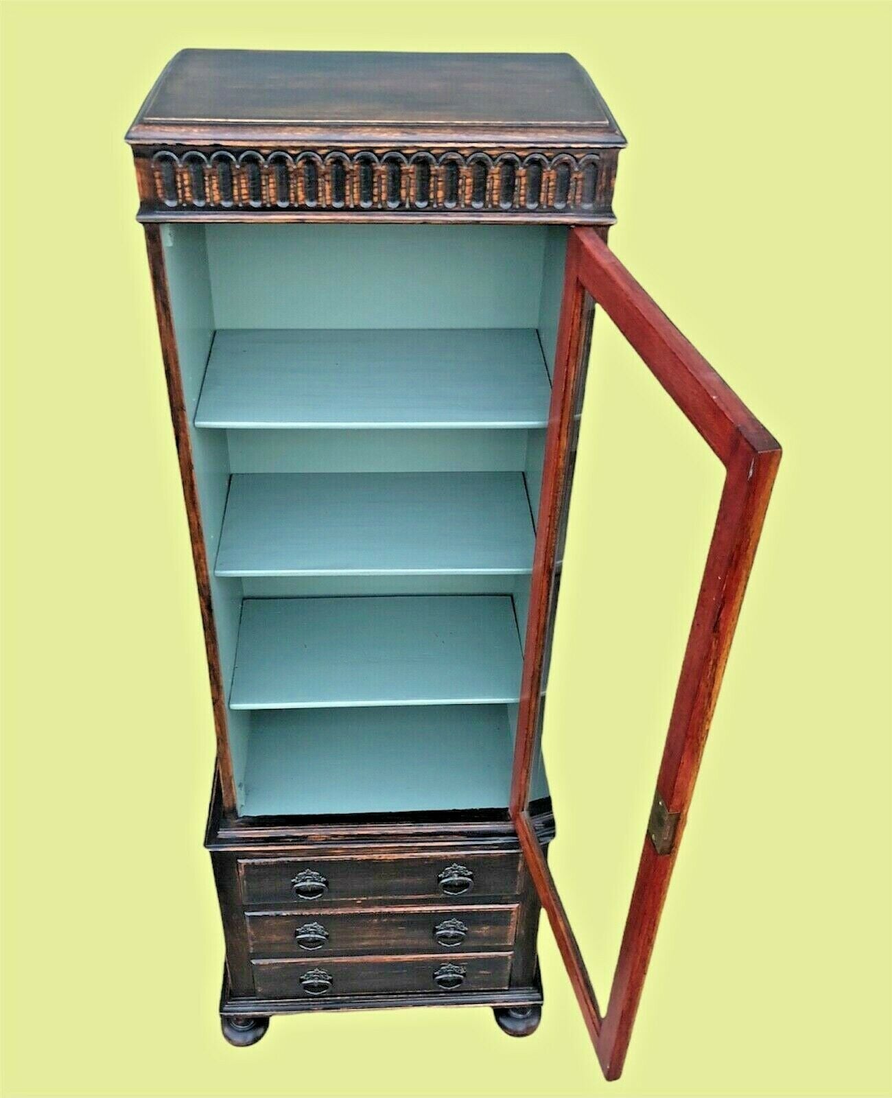 000997....Handsome Vintage Glazed Oak Cabinet With Drawers - Sold