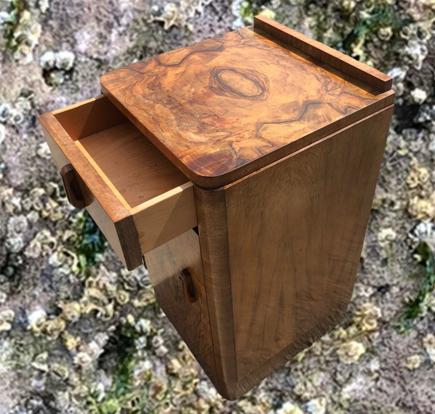 Gorgeous Bur Walnut Art Deco Bedside Cabinet ( SOLD )