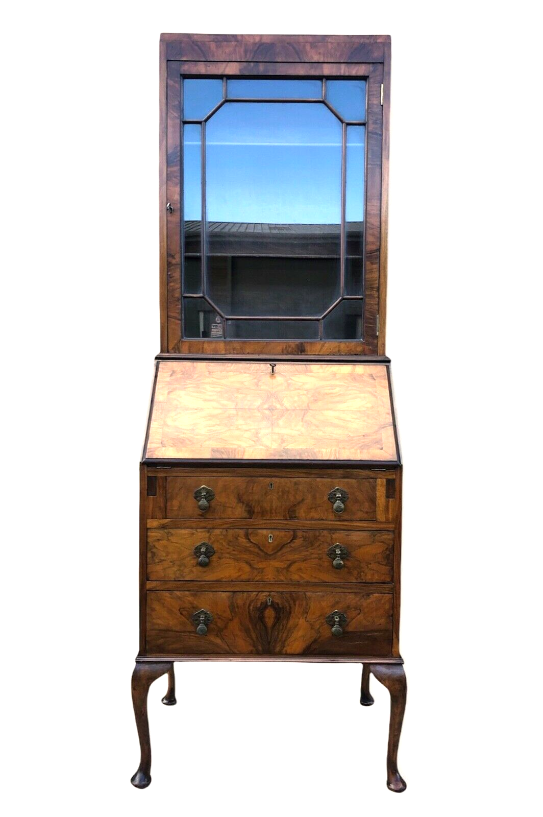 000982....Stunning Art Deco Style Walnut Bureau Bookcase ( SOLD )