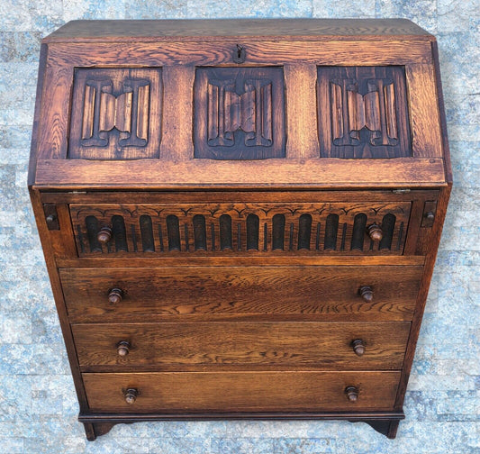 Handsome Carved Oak Bureau / Writing Desk ( SOLD )
