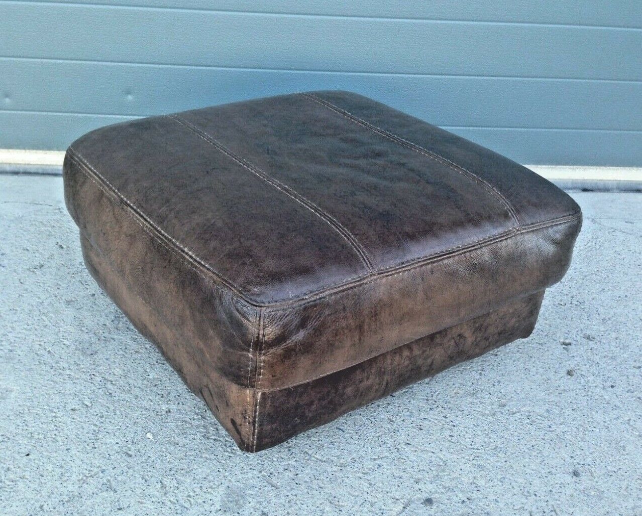 Refurbished Brown Leather Stool / Lovely Vintage Leather Footstool