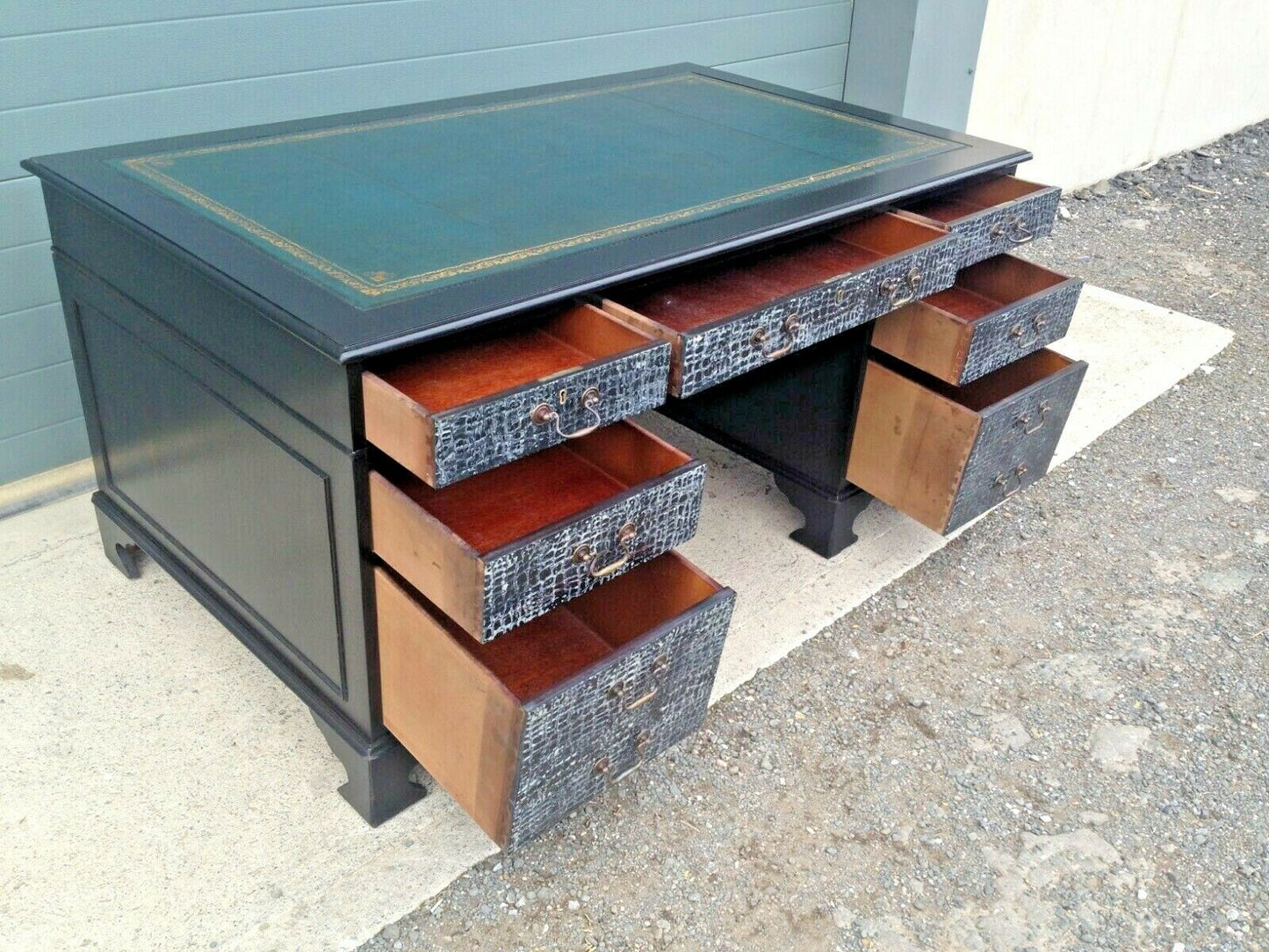Large Vintage Pedestal Desk / Refinished Bankers Desk