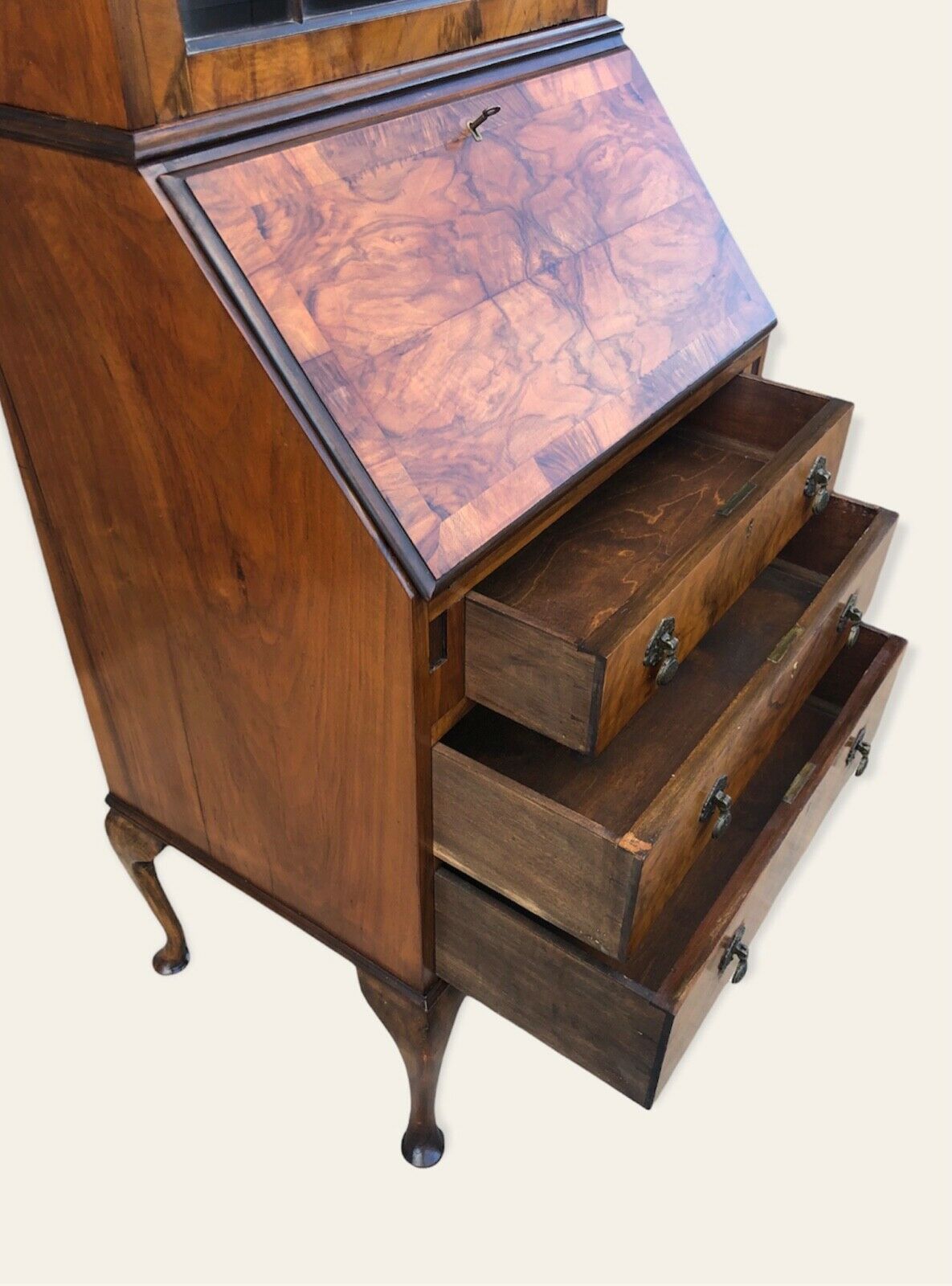 000982....Stunning Art Deco Style Walnut Bureau Bookcase ( SOLD )