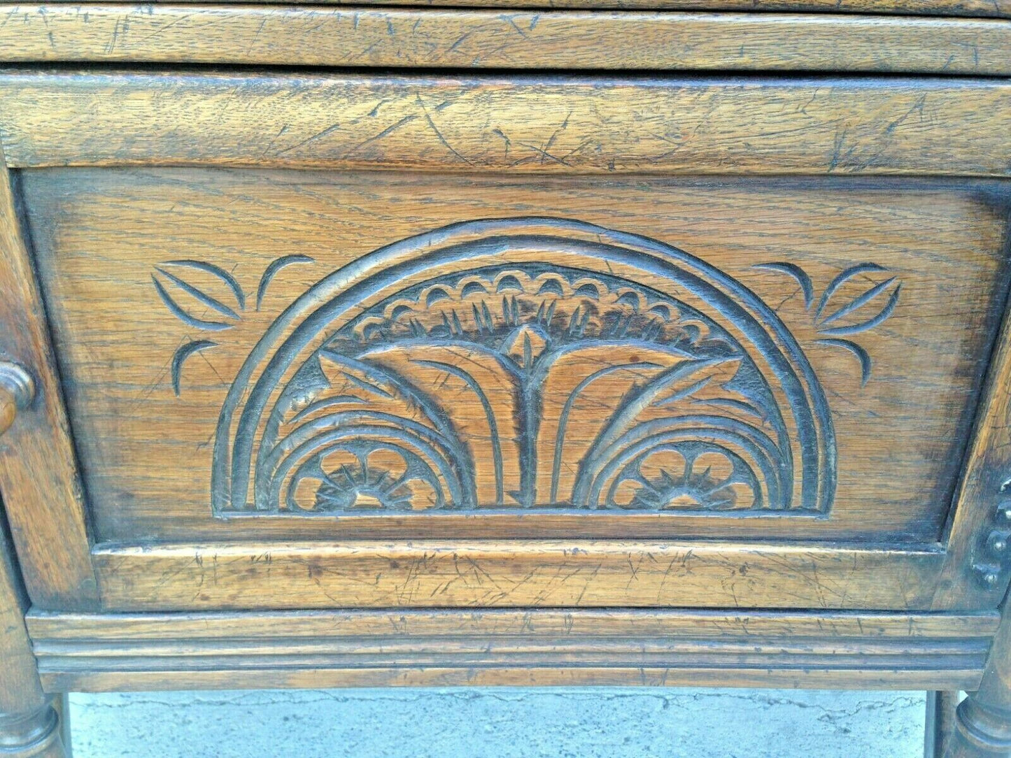 Vintage Carved Oak Credence Cupboard / Old Charm Style Hall Table SOLD