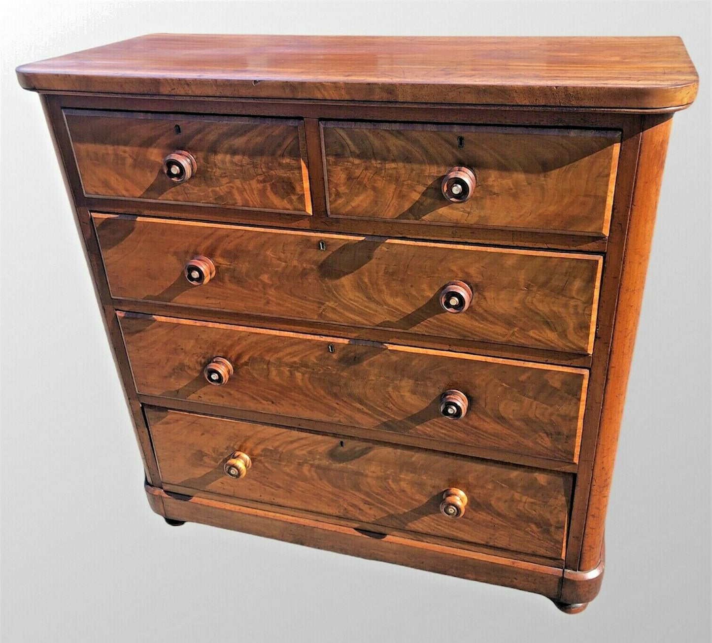 Stunning Faded Flame Mahogany Large Antique Chest Of Drawers ( SOLD )