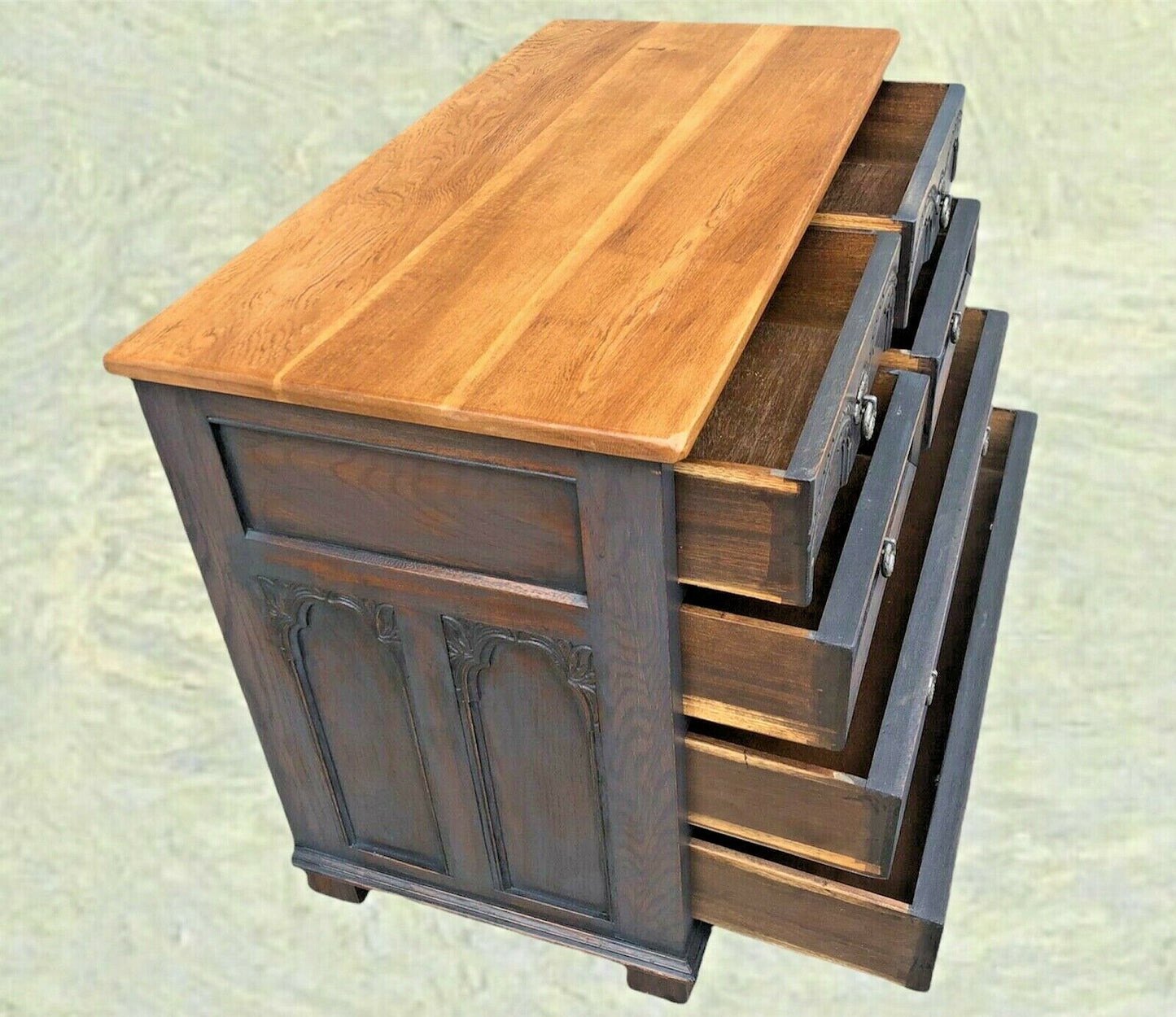 Gothic Style Oak Chest Of Drawers By Old Charm ( SOLD )