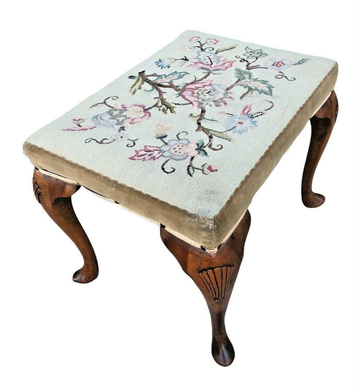 022.....Vintage Carved Walnut Stool, 1950s