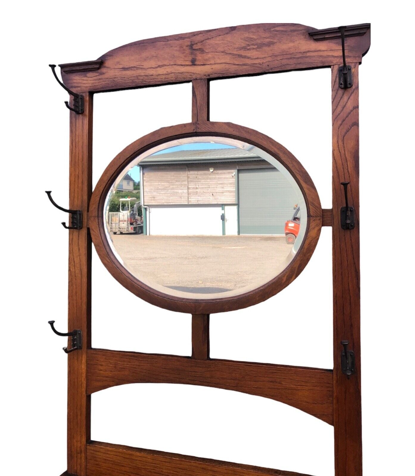 000939....Arts And Crafts Vintage Oak Hall Stand With Lift Up Seat