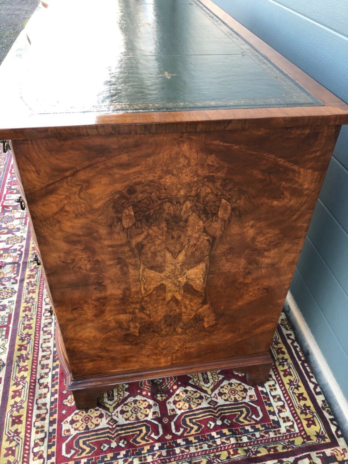 Handsome Vintage Figured Walnut Desk / Reprodux Nine Drawer Desk ( SOLD )