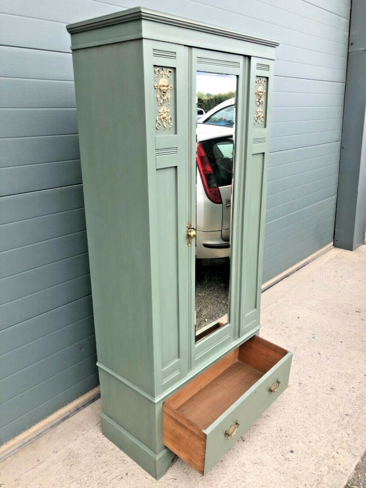 Edwardian Refinished Satin Walnut Wardrobe With Mirror Door ( SOLD )