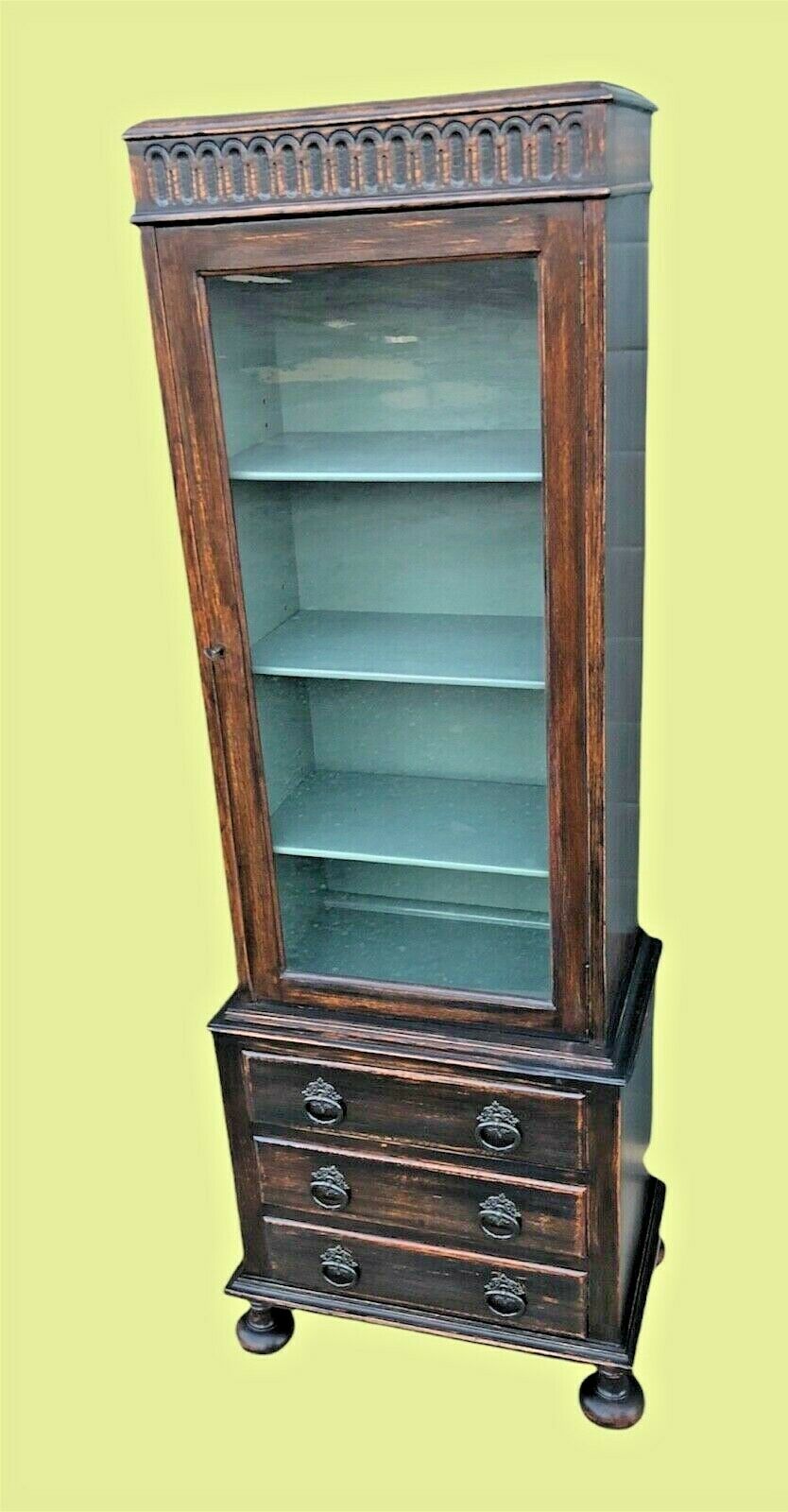 000997....Handsome Vintage Glazed Oak Cabinet With Drawers - Sold