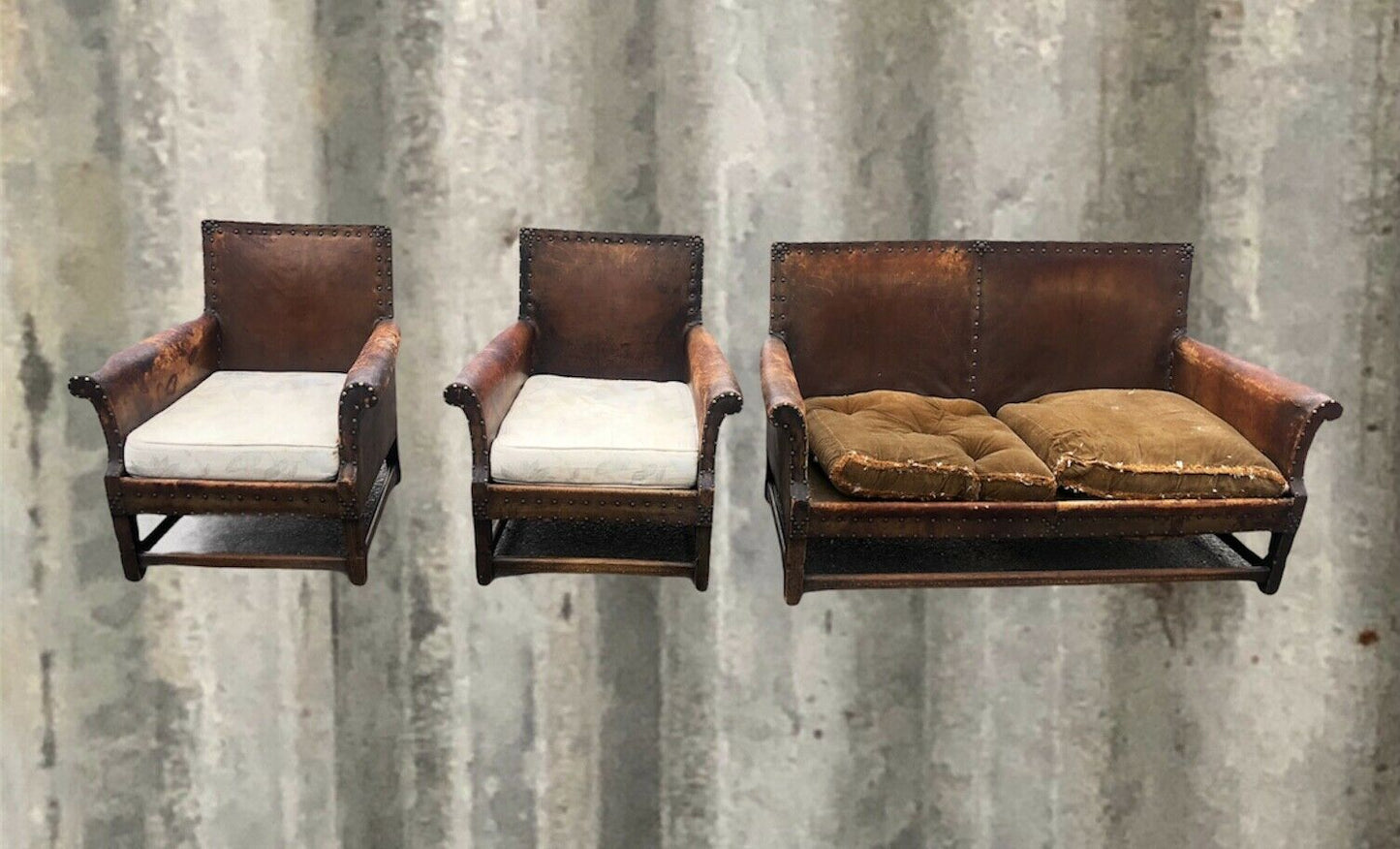 Gorgeous Vintage Leather Sofa And Two Armchairs ( SOLD )