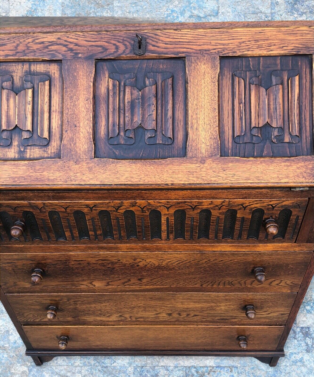 Handsome Carved Oak Bureau / Writing Desk ( SOLD )