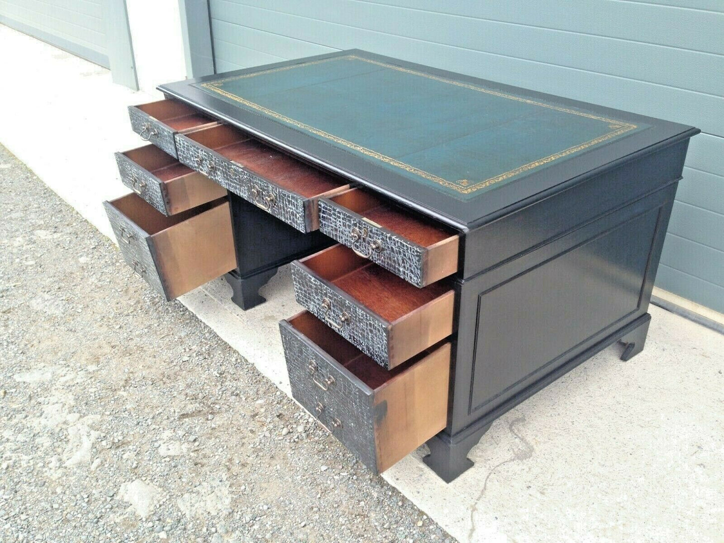 Large Vintage Pedestal Desk / Refinished Bankers Desk