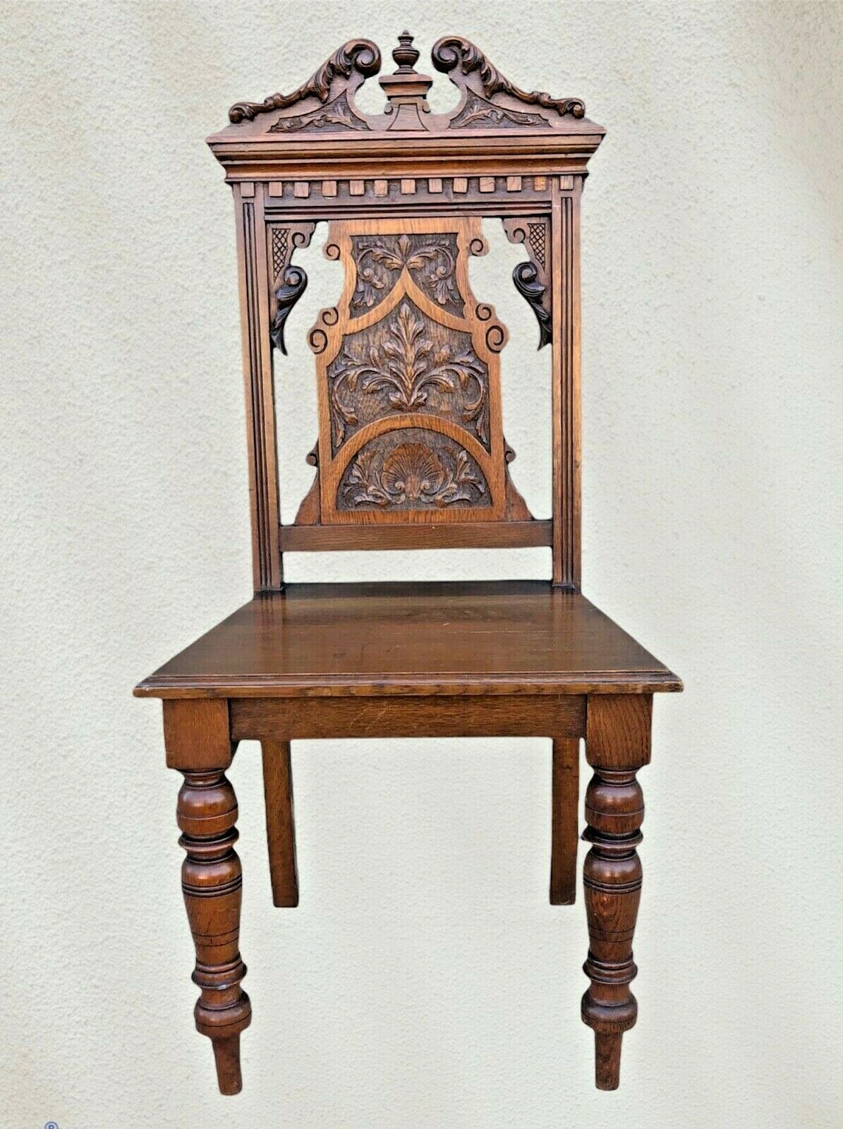 Quality Antique Carved Oak Hall Chair ( SOLD )