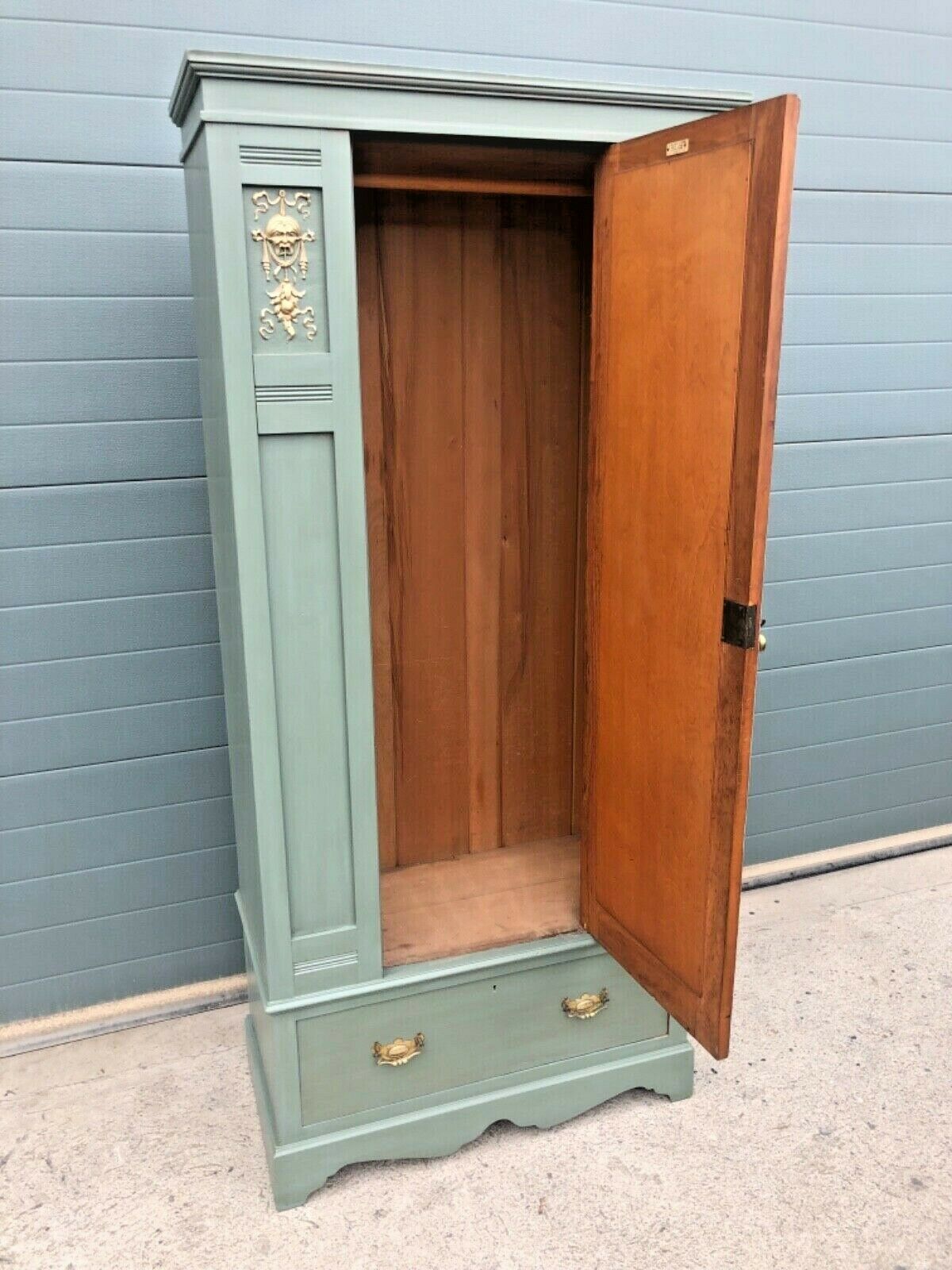 Edwardian Refinished Satin Walnut Wardrobe With Mirror Door ( SOLD )