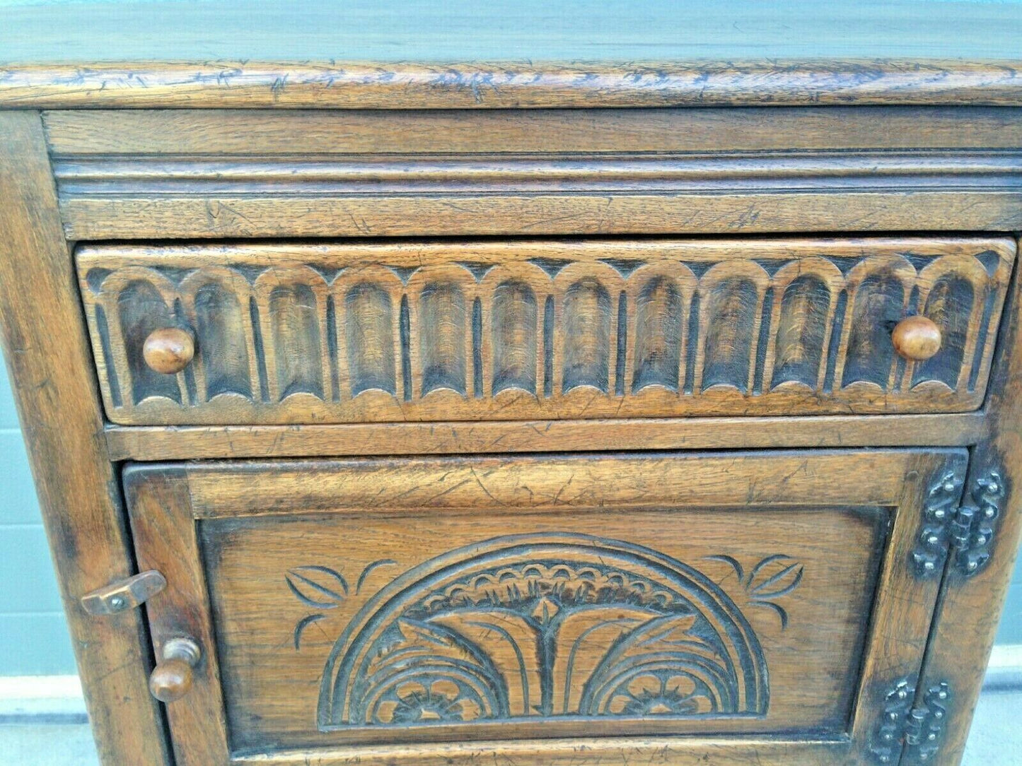 Vintage Carved Oak Credence Cupboard / Old Charm Style Hall Table SOLD