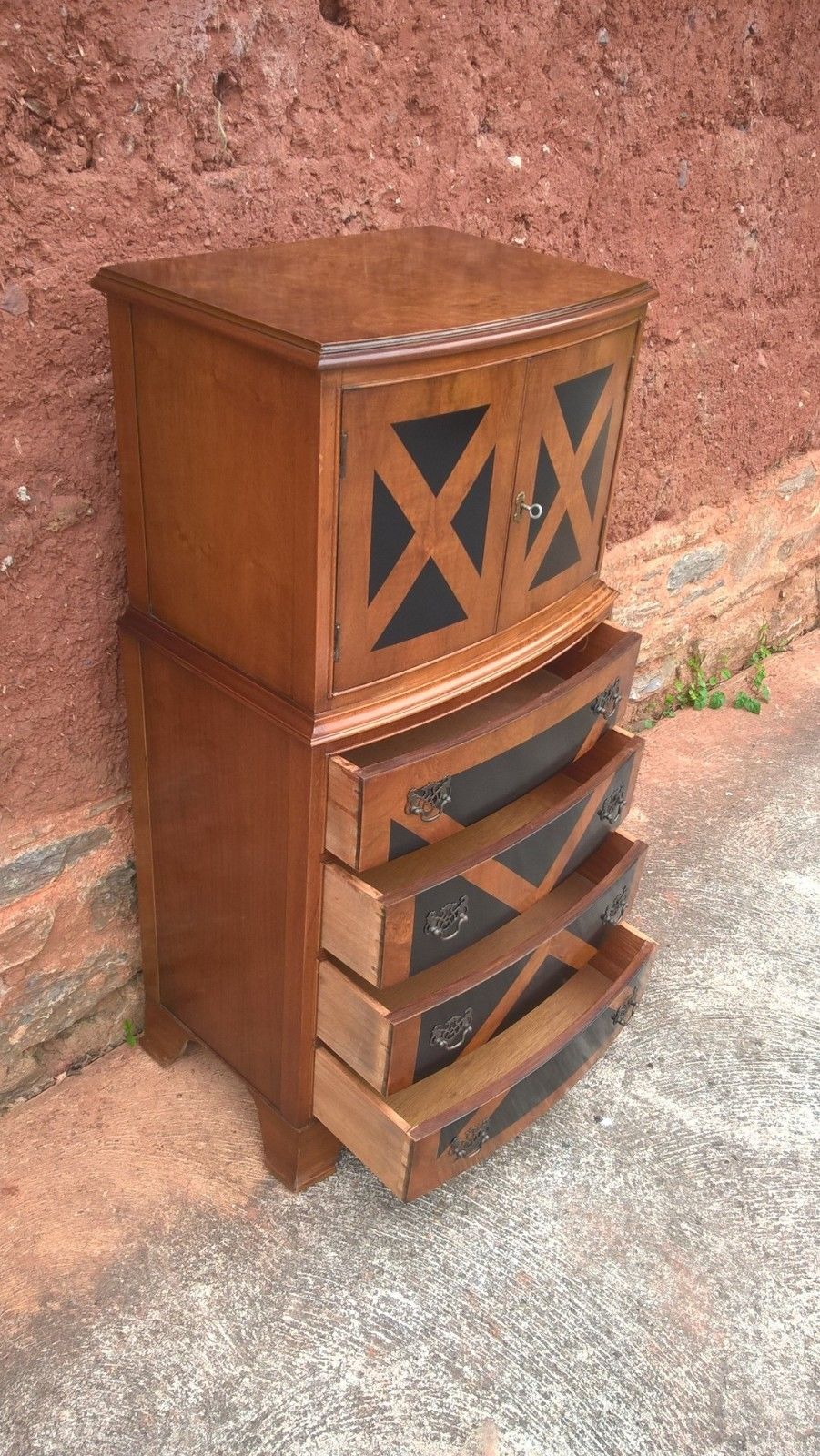 Walnut Tallboy / Drinks Cabinet / Chest Of Drawers