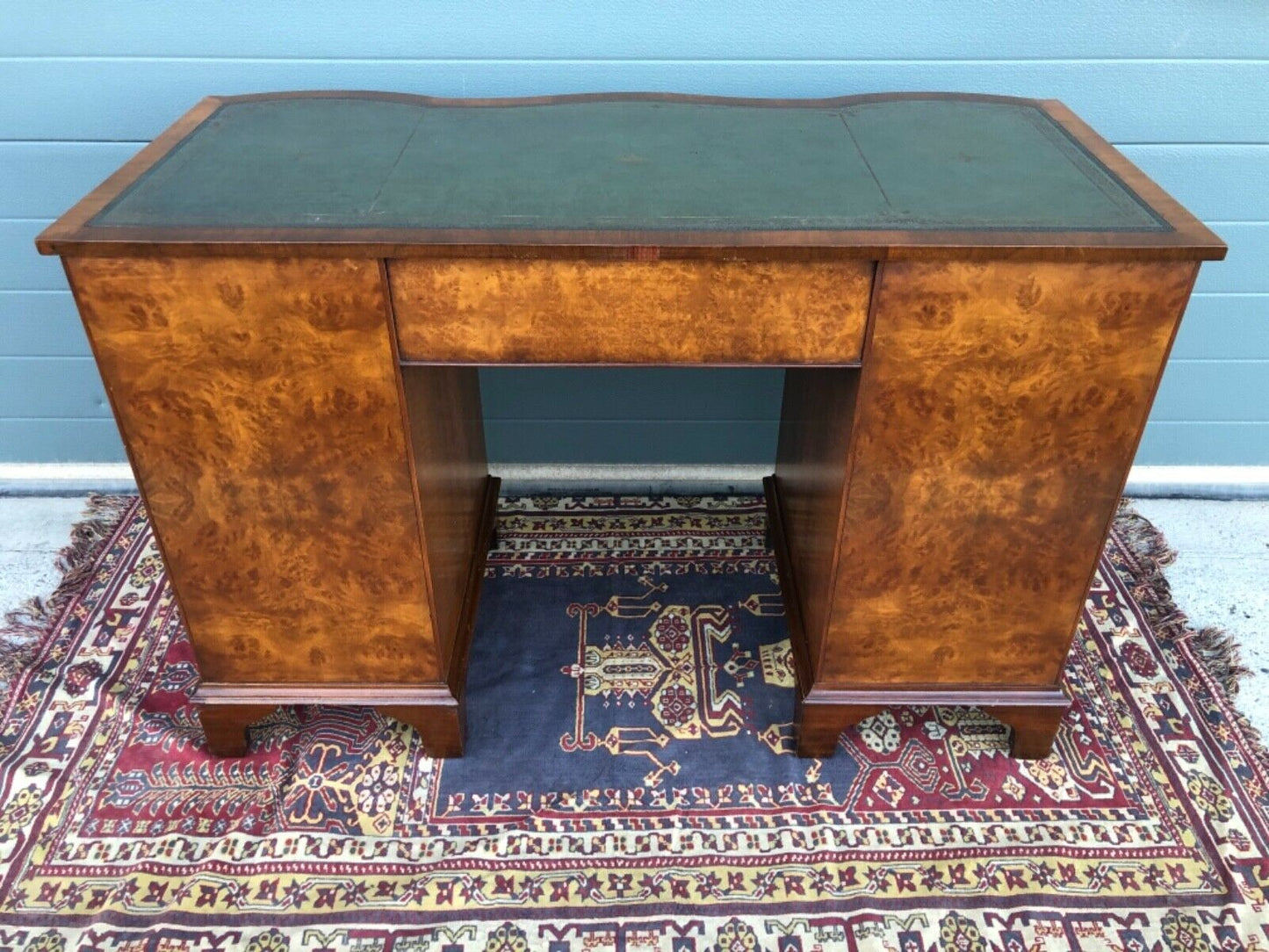 Handsome Vintage Figured Walnut Desk / Reprodux Nine Drawer Desk ( SOLD )