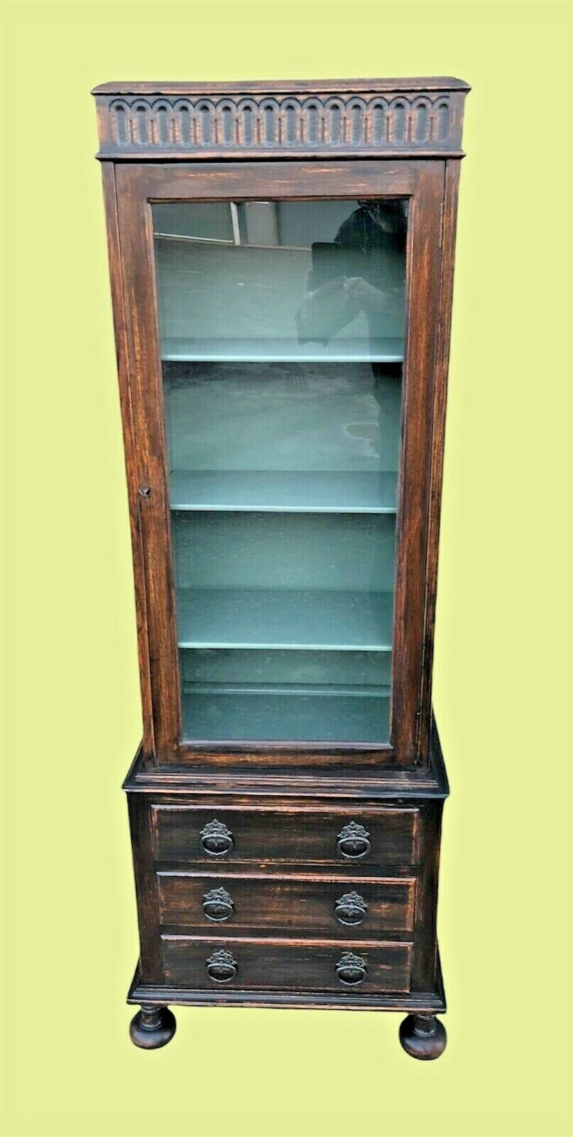 000997....Handsome Vintage Glazed Oak Cabinet With Drawers - Sold