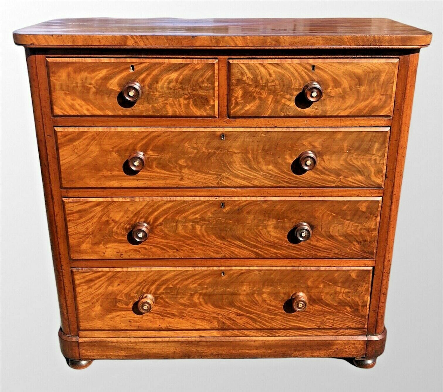 Stunning Faded Flame Mahogany Large Antique Chest Of Drawers ( SOLD )