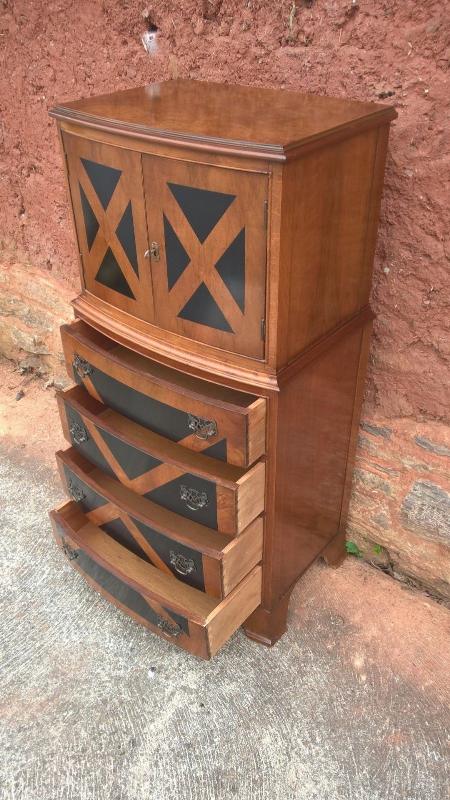 Walnut Tallboy / Drinks Cabinet / Chest Of Drawers