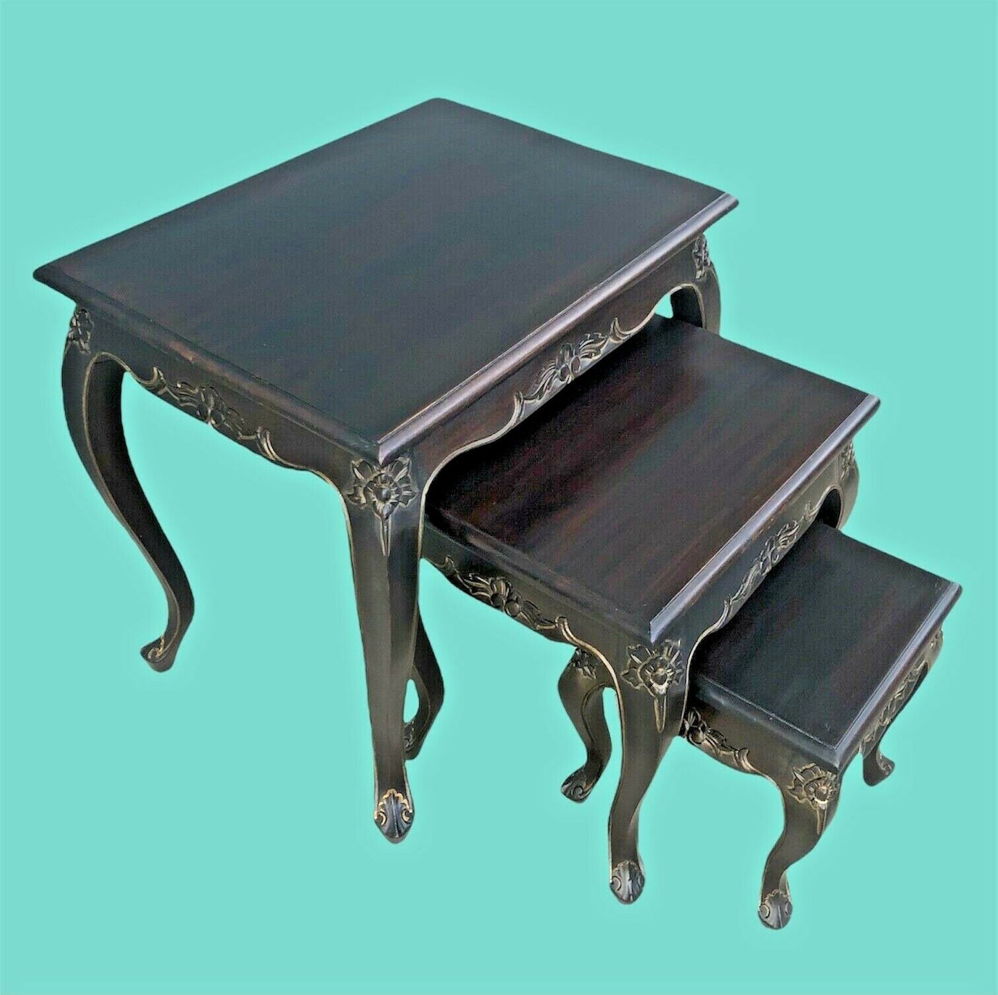 002.....Vintage Carved Mahogany Nest Of Tables ( sold )