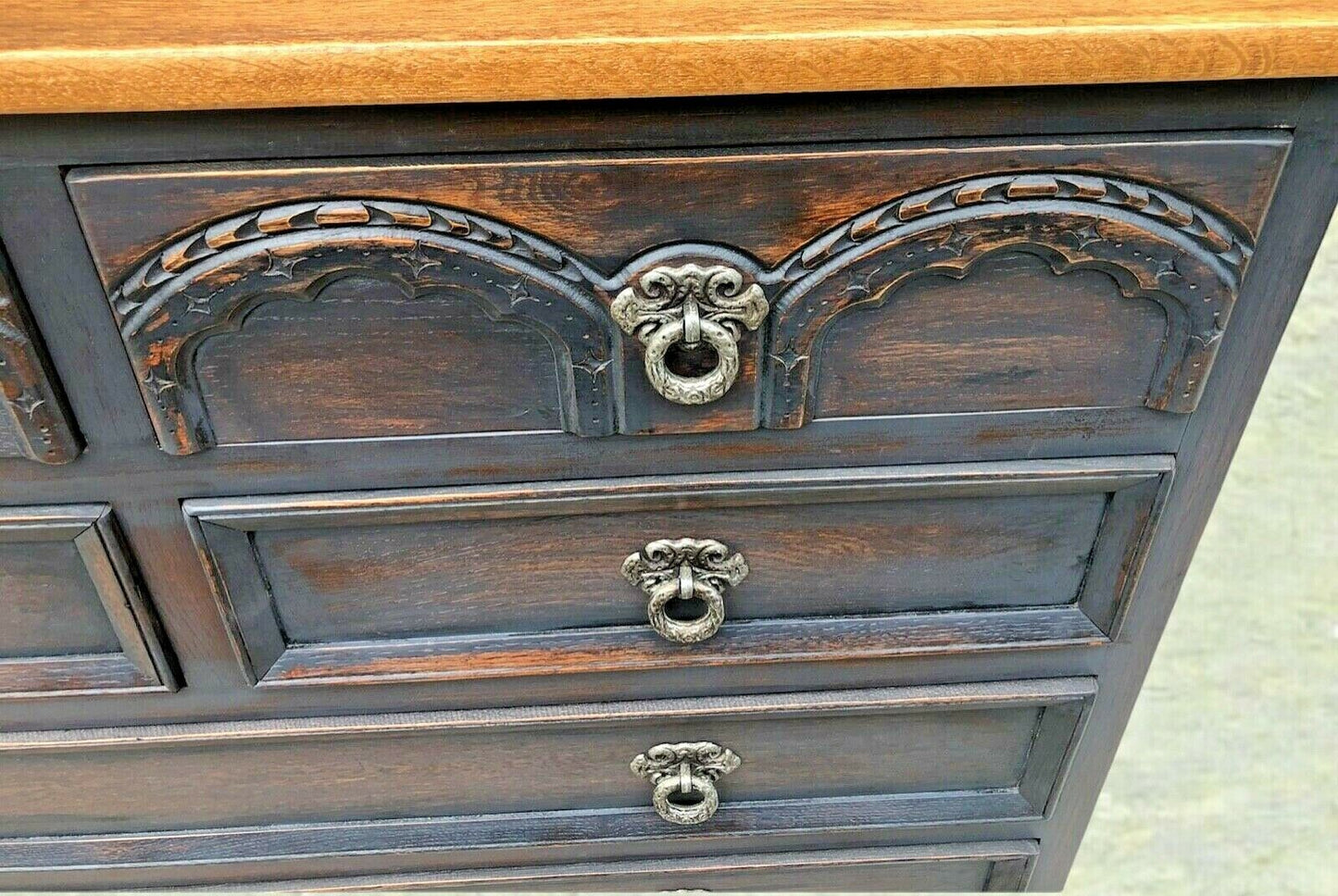 Gothic Style Oak Chest Of Drawers By Old Charm ( SOLD )