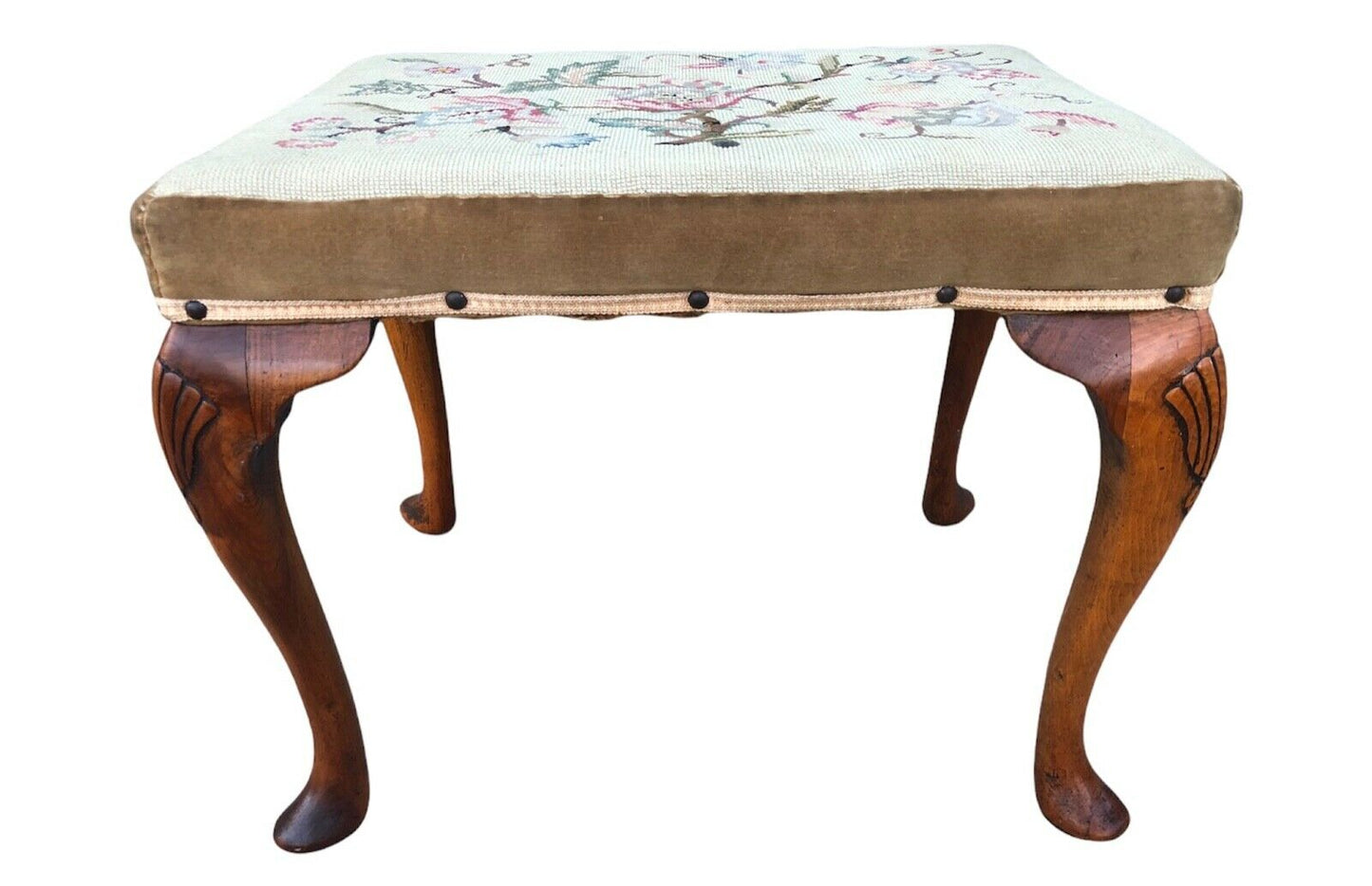 022.....Vintage Carved Walnut Stool, 1950s