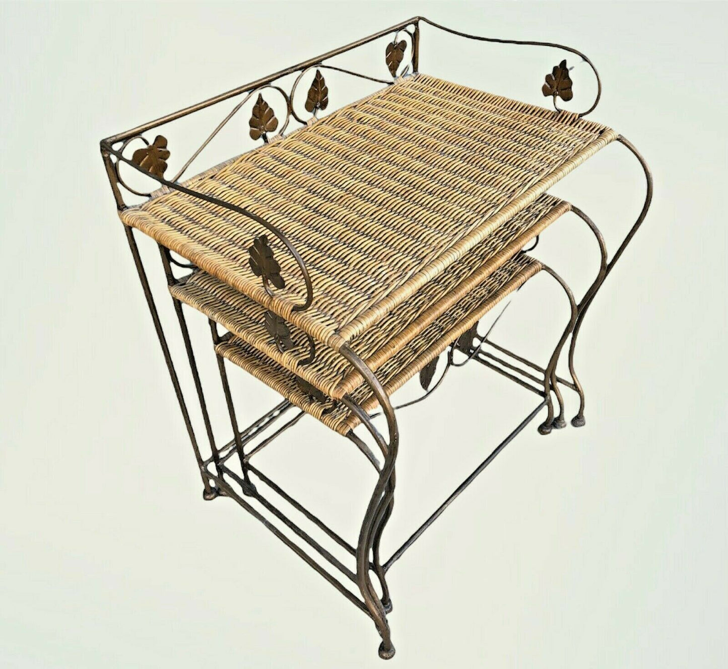 Vintage Wicker And Wrought Iron Nest Of Tables ( SOLD )