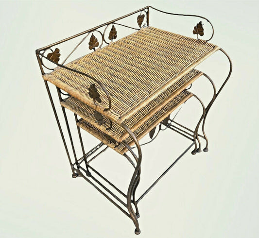 Vintage Wicker And Wrought Iron Nest Of Tables ( SOLD )