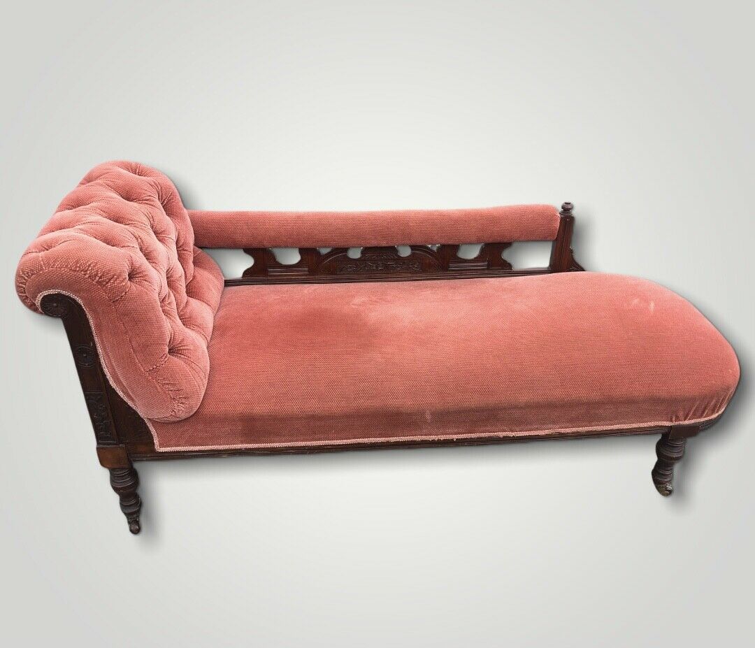 Lovely Carved Walnut Antique Chaise Longue / Sofa ( SOLD )