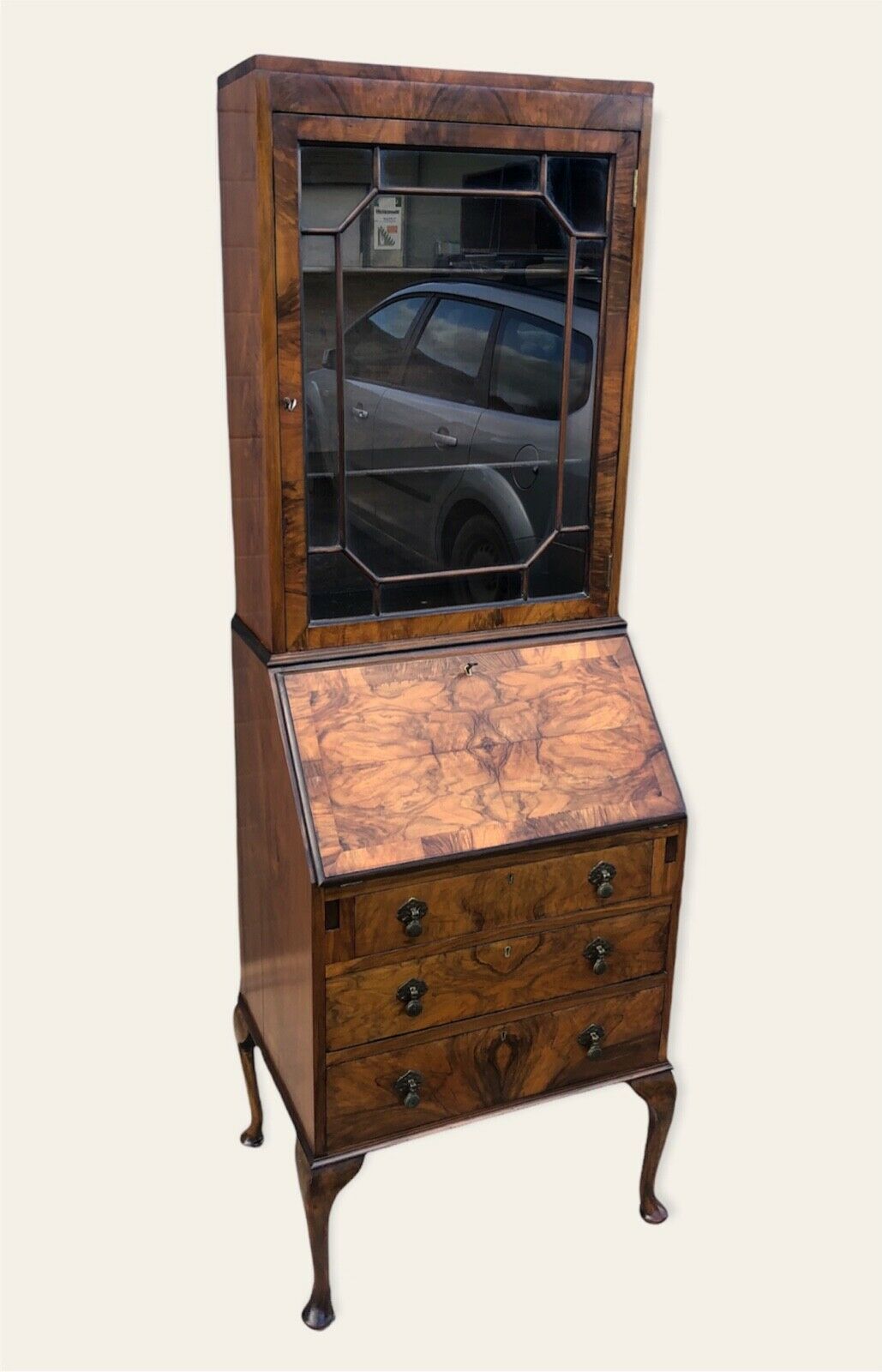 000982....Stunning Art Deco Style Walnut Bureau Bookcase ( SOLD )