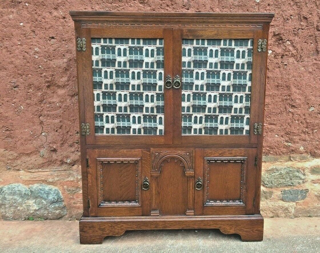 328.....Old Charm Oak Bookcase Or Vintage Carved Oak Cabinet ( SOLD )