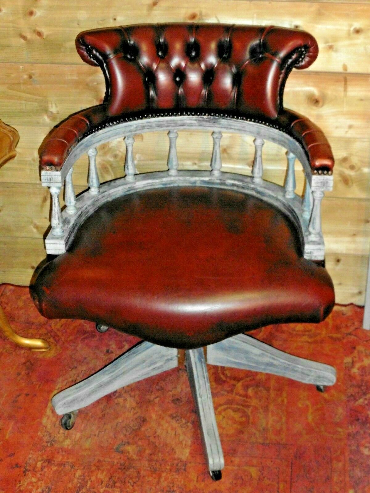 410.....Vintage Leather Desk Chair / Chesterfield Style Captains Chair