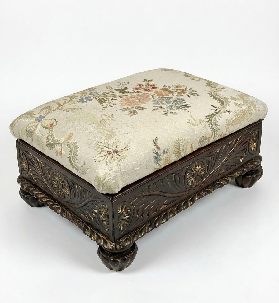 000547....Handsome Pair Of Vintage Carved Footstools ( sold )