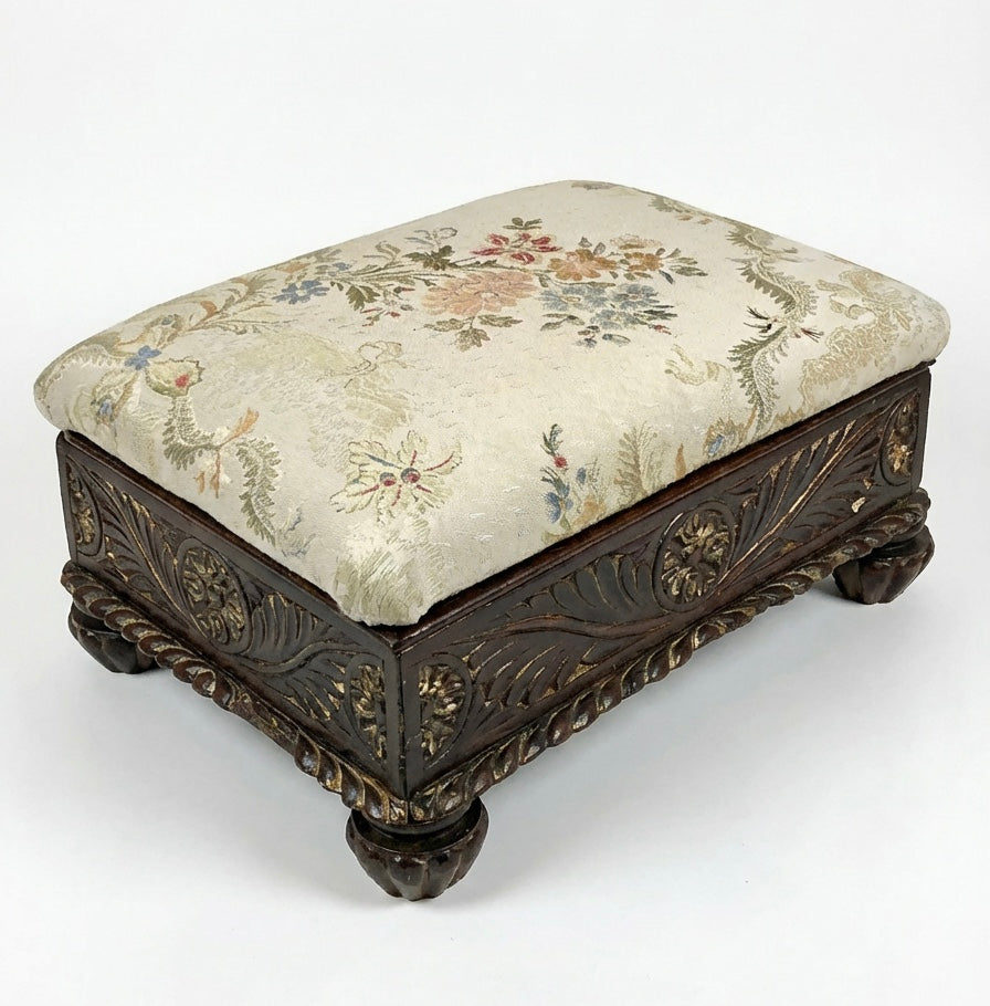 000547....Handsome Pair Of Vintage Carved Footstools ( sold )