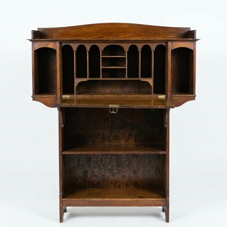 000548....Handsome Arts And Crafts Oak Bureau Bookcase ( sold )