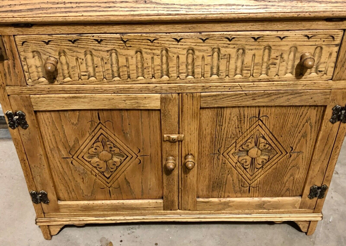 000858....Handsome Vintage Carved Oak Bureau / Writing Desk ( sold )