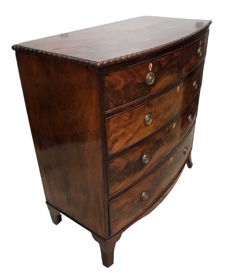 000844....Handsome Antique Mahogany Bow Front Chest Of Drawers ( sold )