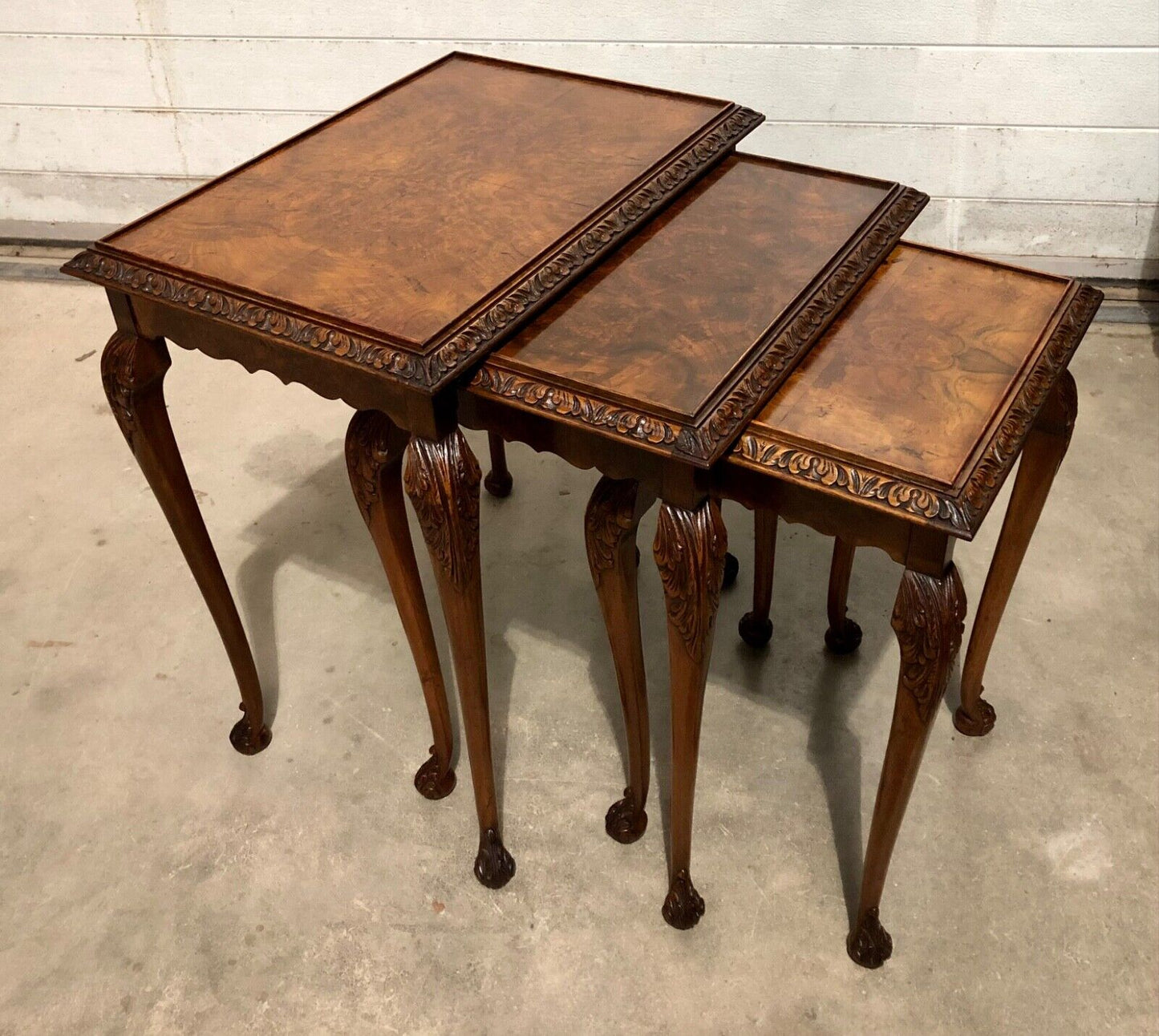 000820.....Stunning Figured Walnut Nest Of Tables / Walnut Coffee Tables ( sold )