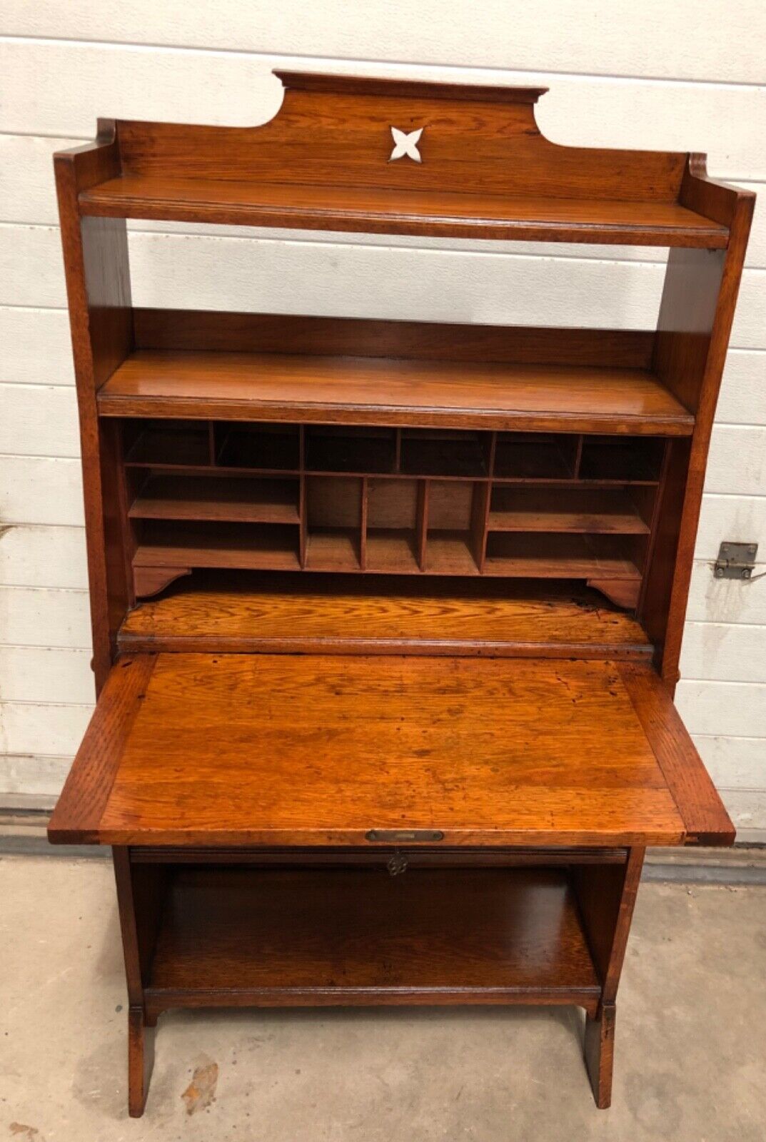 000817....Handsome Arts And Crafts Oak Bureau Bookcase ( sold )