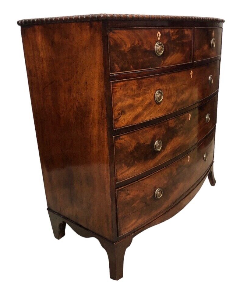 000844....Handsome Antique Mahogany Bow Front Chest Of Drawers ( sold )