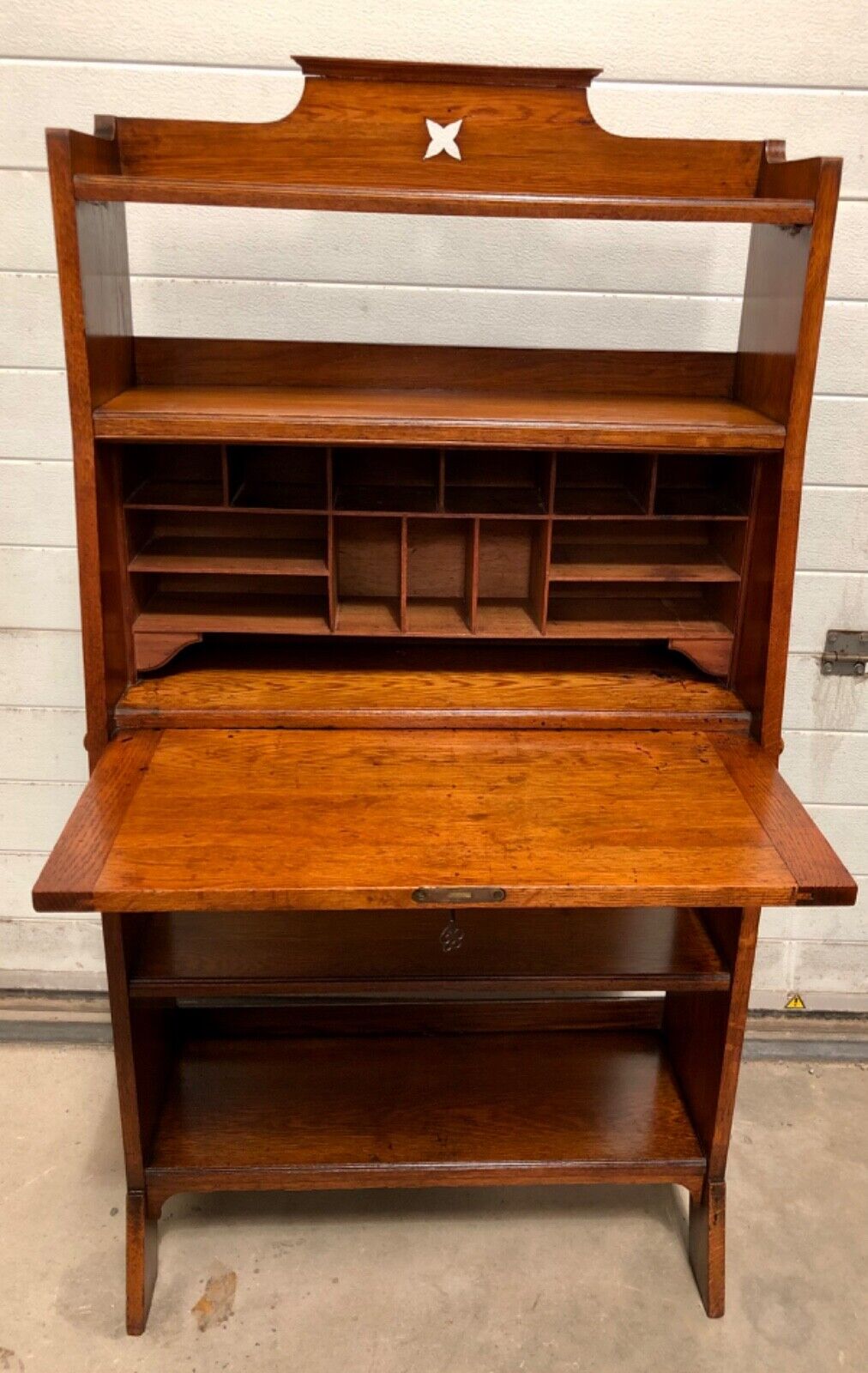 000817....Handsome Arts And Crafts Oak Bureau Bookcase ( sold )