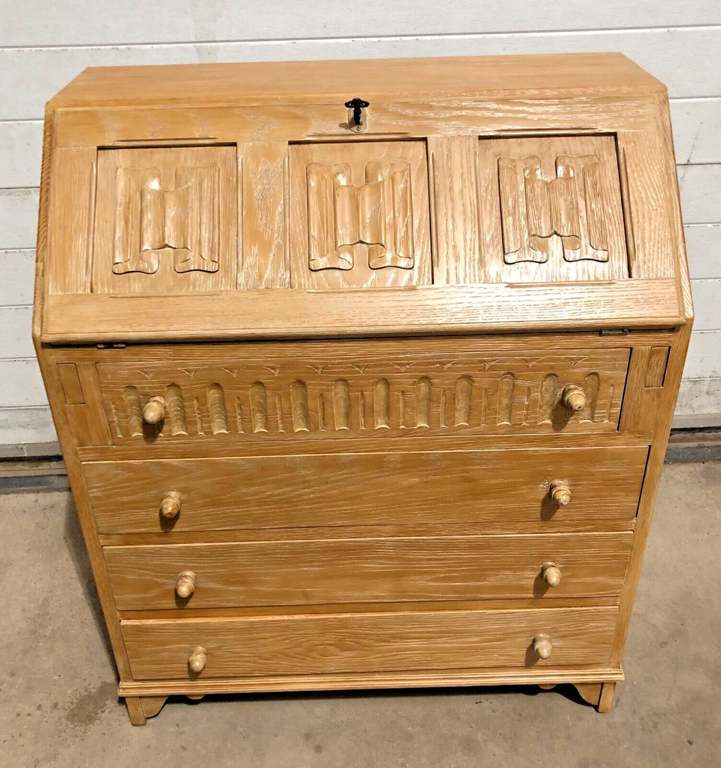 000864....Handsome Vintage Bleached Oak Bureau / Writing Desk ( sold )