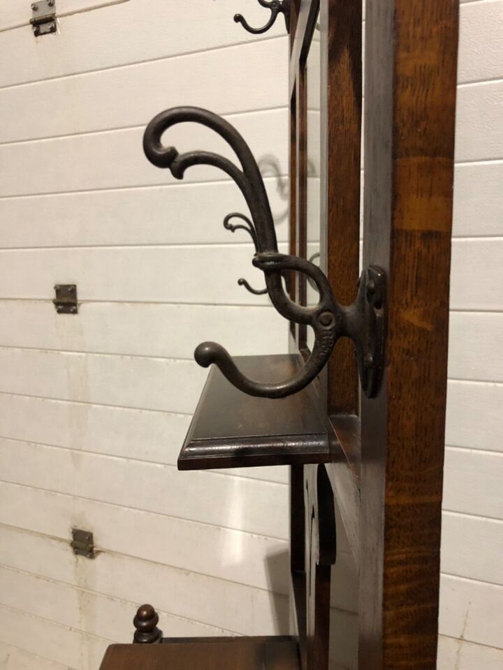 000785....Handsome Antique Oak Hall Stand / Coat Rack ( sold )