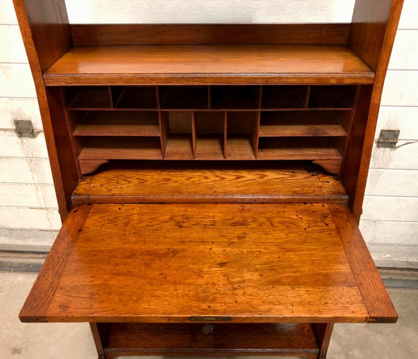 000817....Handsome Arts And Crafts Oak Bureau Bookcase ( sold )